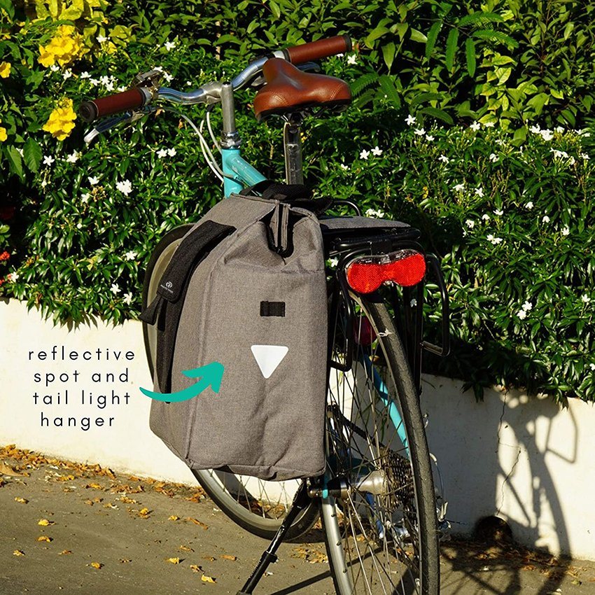 Fahrrad-Einkaufstasche für Pendler in der Stadt mit großem Fassungsvermögen, Griff und reflektierenden Punkten. Fahrradtasche im modernen, stilvollen Design