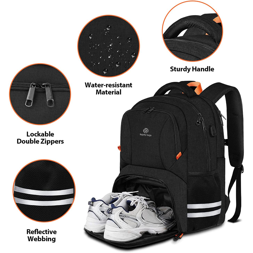 Sportrucksack für Männer und Frauen, Reiserucksack mit Schuhfach, USB-Ladeanschluss, großer wasserabweisender Laptop-Rucksack, Sporttasche RJ196202