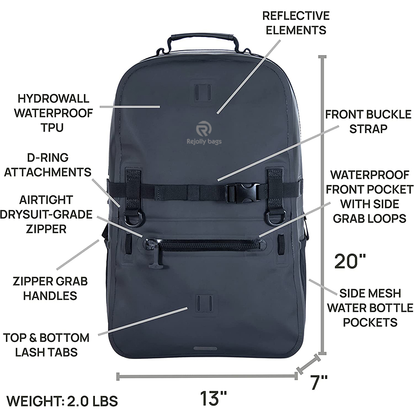 Wasserdichter Tauchrucksack mit Laptopfach und luftdichten Reißverschlüssen für Outdoor, Reisen, Bootfahren, Kajakfahren, Surfen, schwimmende Trockentaschen RJ228391