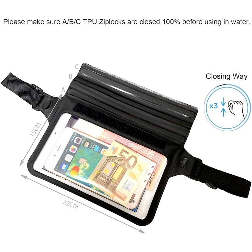 Screen Touch Wasserdichte Hüfttasche mit verstellbarem Hüftgurt Bewahren Sie Ihr Telefon auf Kindle Wallet Geld Wertsachen Dry Bags RJ228392