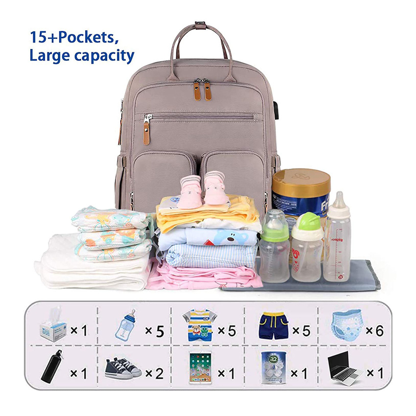 Baby Wickeltasche Rucksack Windel Baby Taschen Wasserdichte Tasche mit großer Kapazität und USB-Ladeanschluss