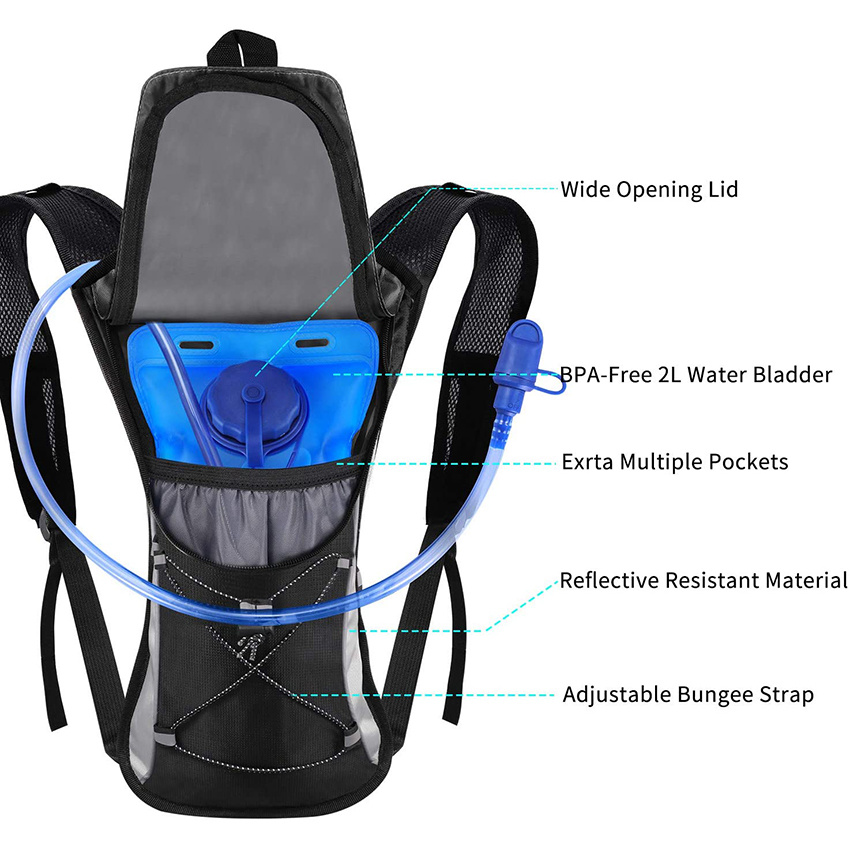 mit 2L Trinkblase, leicht, isoliert, Wasserrucksack, Rucksack, Blasentasche, Radfahren, Fahrrad, Wandern, Klettern, Trinkrucksack