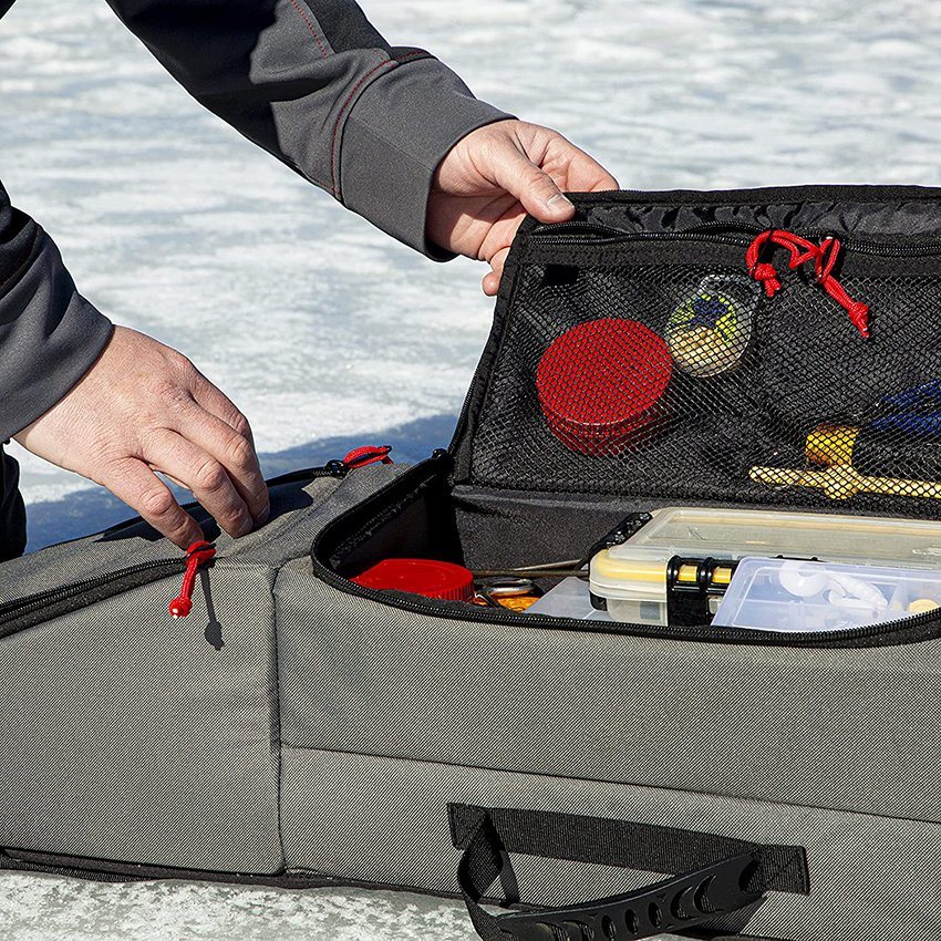 Eisangelruten-Schließfach, hält vier Ruten bis zu 32 Zoll, Mittleres Ausrüstungsschließfach mit Reißverschluss für sichere zusätzliche Aufbewahrung von Angelrutentaschen