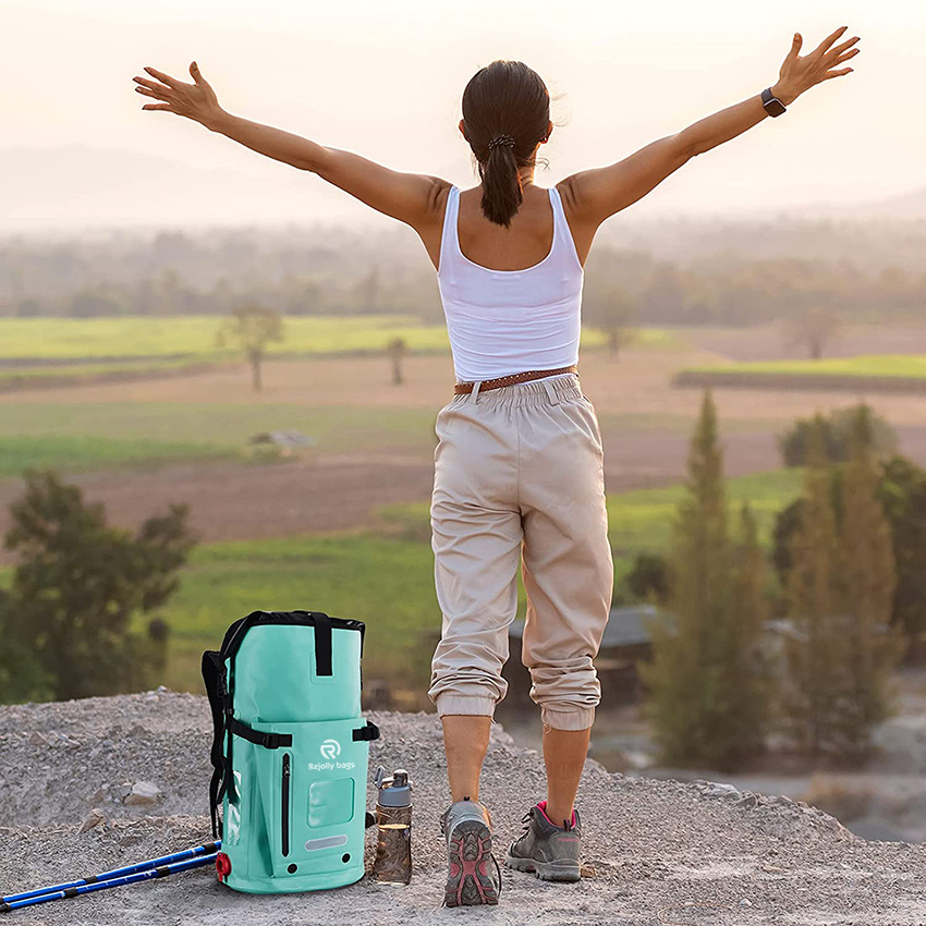 Strapazierfähiges Rolltop mit Reißverschlusstasche auf der Vorderseite und gepolsterter, gepolsterter Rückwand, tauchbarer Wasserbeutel für Kajakfahren, Bootfahren, Rafting-Trockenbeutel