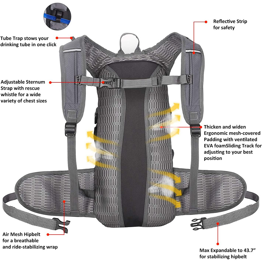 Trinkrucksack-Rucksack mit 2-Liter-TPU-Wasserblasenreservoir, Wärmeisolationsrucksack hält Flüssigkeit bis zu 4 Stunden kühl zum Laufen, Wandern, Trinkbeutel