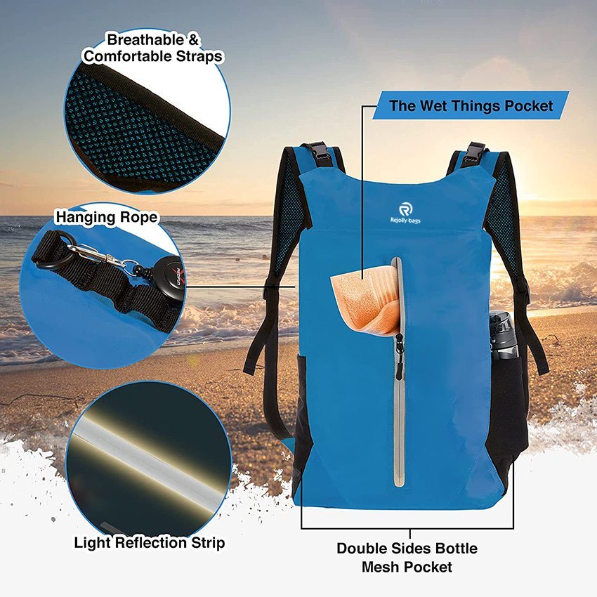 Dry Bag Wasserdichter, schwimmender, trockener Rucksack, leicht, mit Hüfttasche und Handyhülle, für Kajakfahren, Camping, Strand, Bootfahren, Schwimmen für Männer und Frauen