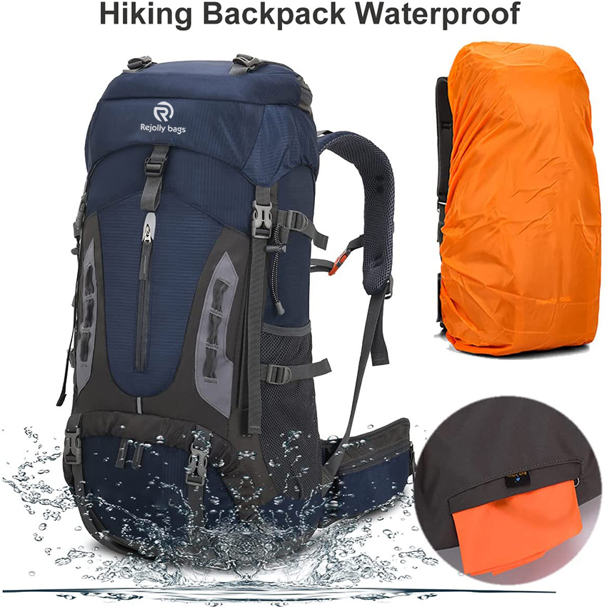 60L Wanderrucksack Herren Damen Camping Tagesrucksack Wasserdicht Bergsteigen Klettertasche mit Regenschutz