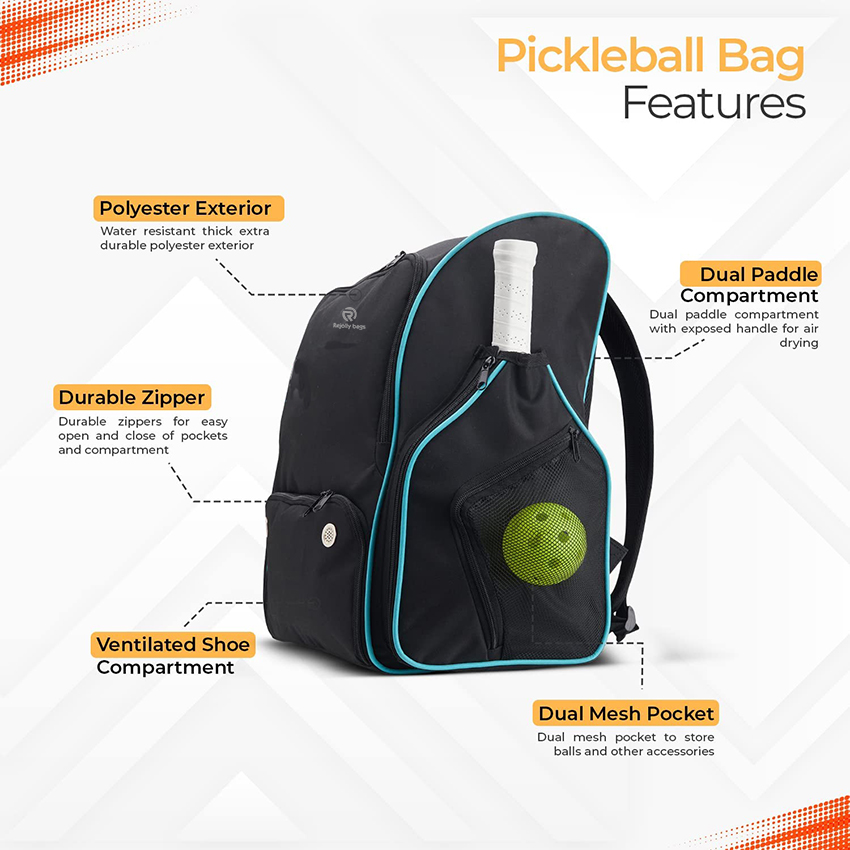 Rucksack für Pickleball-Schläger, Ausrüstung und Zubehör – Schuhfach, wasserfeste Sporttasche RJ196146