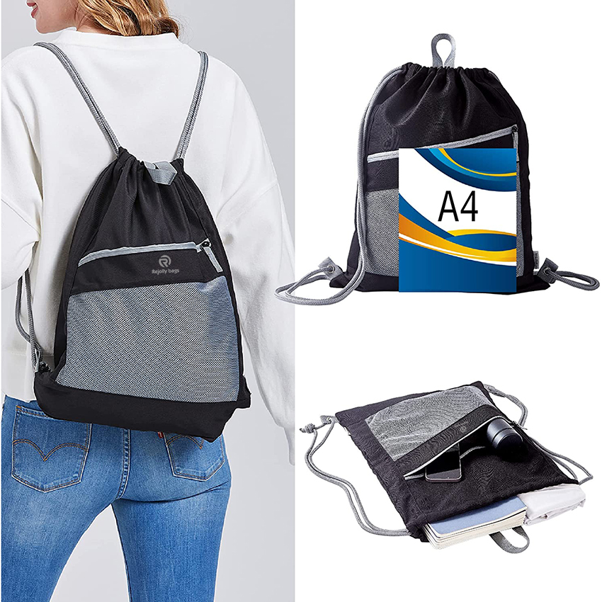 Kordelzug-Rucksack Gym Cinch Bag – String-Rucksack für Damen Herren Kinder, wasserabweisender Sportsack mit Netztasche, Balltasche RJ196126