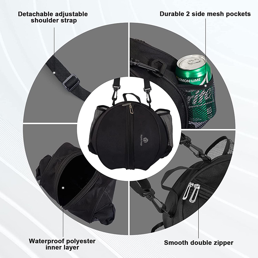 Volleyball-Tasche Verstellbarer Schultergurt Fußballtaschen für Jungen Mädchen 2 seitliche Netztaschen Balltasche Wasserdichte tragbare Fußball-Softball-Trägerhalterung Balltasche RJ19689