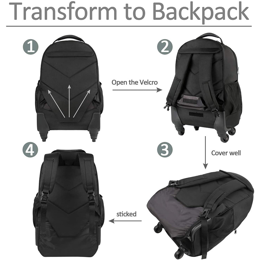 Rollender Rucksack für die Reise 4 Räder Laptop Rucksack für Damen Herren Wasserabweisend Business Rucksack mit großen Rädern