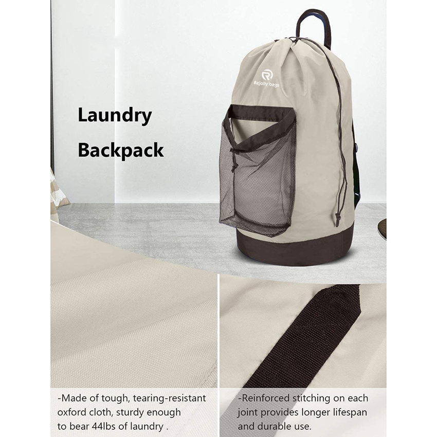 mit Schultergurten und Netztasche, strapazierfähiger Nylon-Rucksack, Kleiderkorb mit Kordelzugverschluss für College, Reise, Waschsalon, Wäschesack in der Wohnung