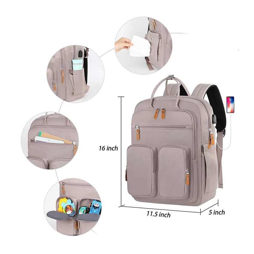 Baby Wickeltasche Rucksack Windel Baby Taschen Wasserdichte Tasche mit großer Kapazität und USB-Ladeanschluss