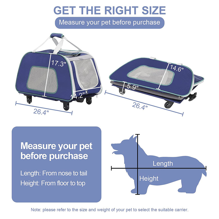 Pet Rolling Carrier mit Rädern Faltbare und atmungsaktive Reise-Rolltasche