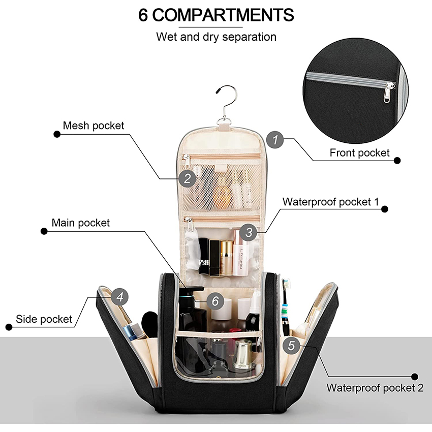 Hängende Reise-Kulturtasche für Damen und Herren, 6 Organizer-Fächer, extra große Kulturtasche, wasserabweisende Kosmetiktaschen RJ21693