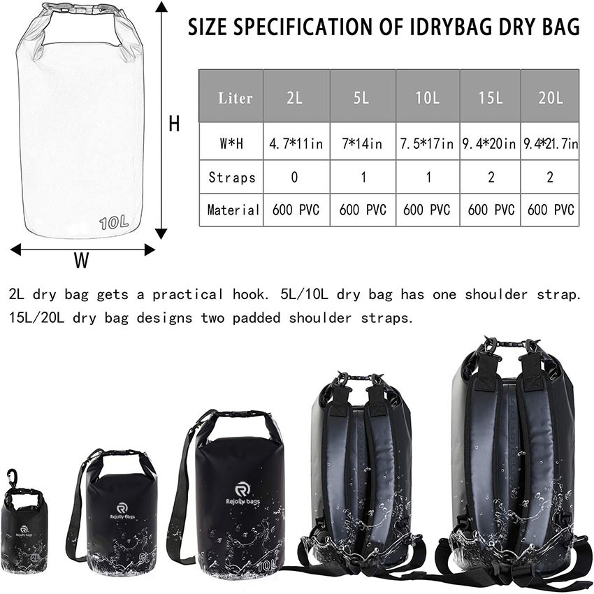 Dry Bag wasserdicht schwimmend, wasserdichte PVC-Tasche Rolltop, 15 l Dry Bag Kajak-Aufbewahrung für Kajakfahren, Bootfahren, Rafting, Schwimmen, Wandern, Camping, Reisen, Strandtasche