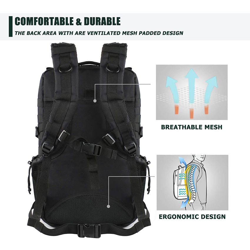 Taktischer Rucksack im Militärstil, 45 l, große Militärrucksäcke, wasserabweisende Molle-Tasche, Armee-Rucksack, Geschenke für Veteranen, schwarze Tasche