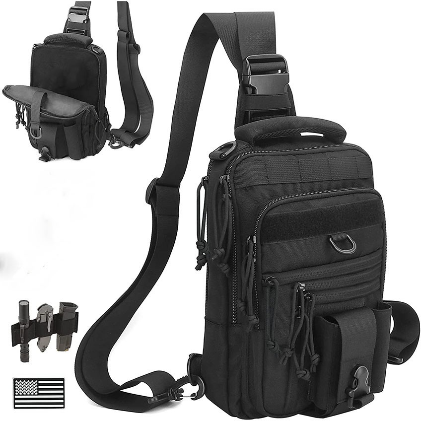 Military Style Dual Pistol Holster Chest Bag Verdeckte Tragetasche Schulter Fanny Pack Tactical Range Gun Convertible Rucksack für das Schießen Jagdtasche