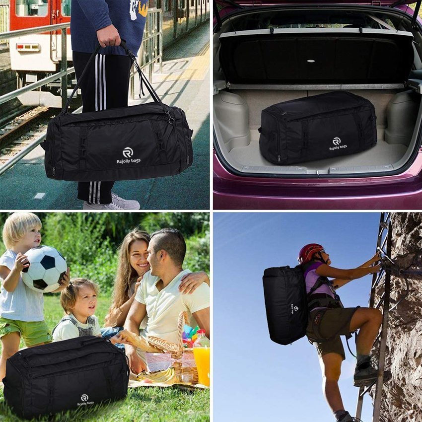 Faltbare Reisetasche für Reisen, schwarz, mit Schuhfach für Camping, Touring, wasserdichte und reißfeste Weekender-Seetasche