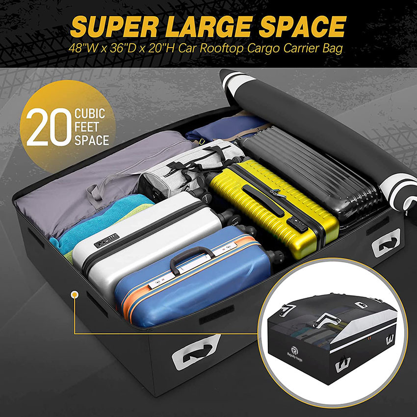 20 Kubikfuß Autodachtasche, 100% wasserdichter, reißfester 900d-PVC-Dachgepäckträger für alle Fahrzeuge mit/ohne Gepäckträger, inklusive Anti-Rutsch-Matte, 6 Türhakentasche