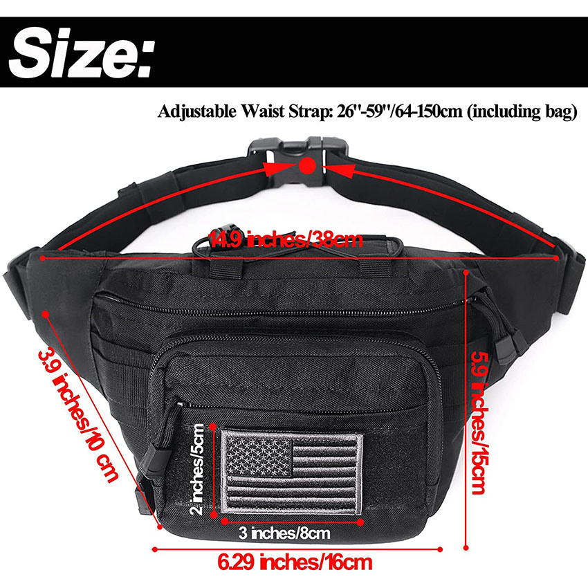 Tactical Fanny Pack im Militärstil, Hüfttasche, Gürteltasche, Utility-Taschen für Outdoor-Wandern, Klettern, Angeln mit US-Patch-Tasche