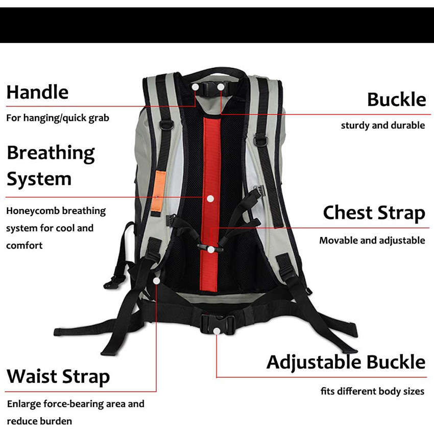 Wasserdichter Dry Bag Rucksack 30L Leichter schwimmender TPU-Trockensack für Kajakfahren, Angeln, Camping, Bootfahren, Wandern, Männer, Frauen mit gepolsterten Riemen, Atemsystem