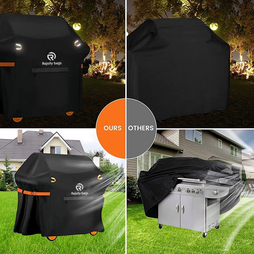 Wasserdichte 58-Zoll-BBQ-Grillabdeckung mit 4 reflektierenden Griffen und Riemen, spezielles licht- und UV-beständiges Material, staubdichte, winddichte, reißfeste Grillabdeckung