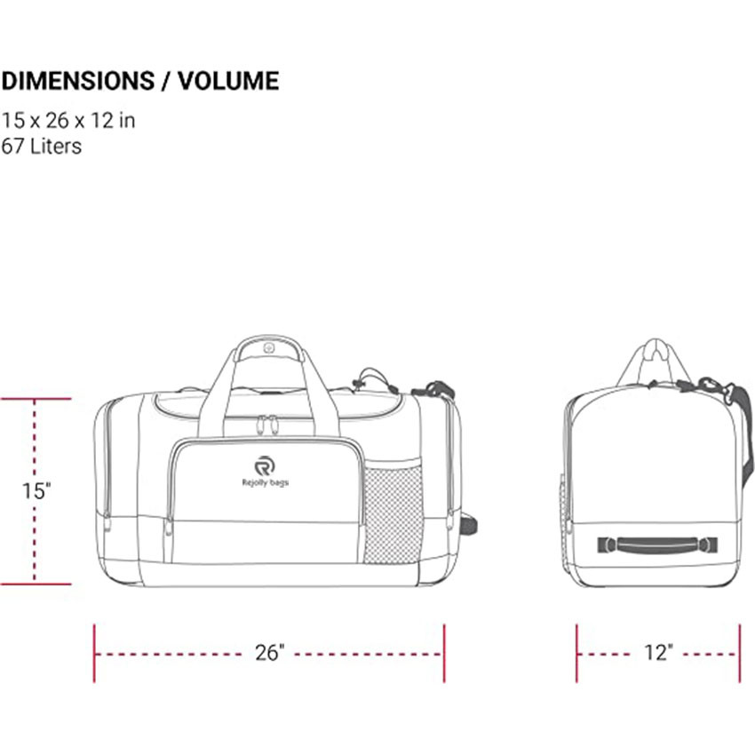 Multi-Outdoor-Reisetasche mit großem Hauptfach, zwei Endtaschen und einer vorderen Organizer-Tasche für Reisetaschen