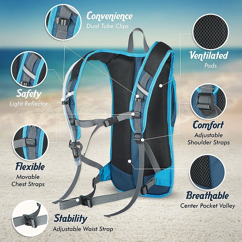 Trinkrucksack zum Laufen, Radfahren mit Trinkblase 2L.Fantastischer Wasserrucksack zum Wandern. Tolle Trinktasche zum Laufen