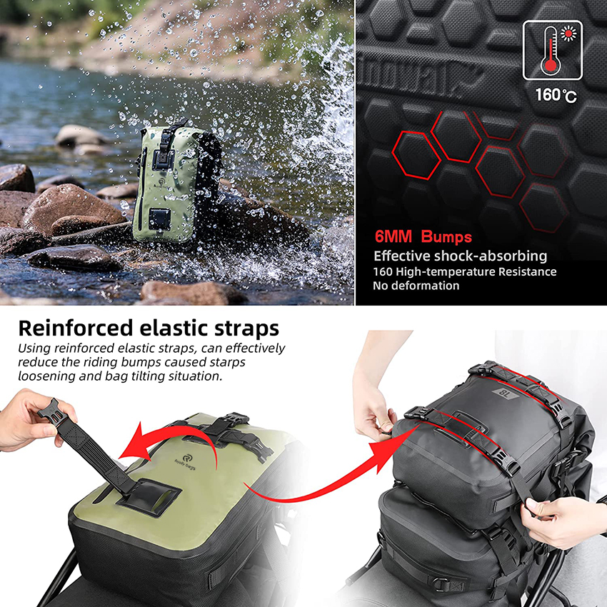 Wasserdichter Motorrad-Rücksitz-Rucksack Multifunktionale trockene Gepäckträger-Kofferraumtasche RJ228351