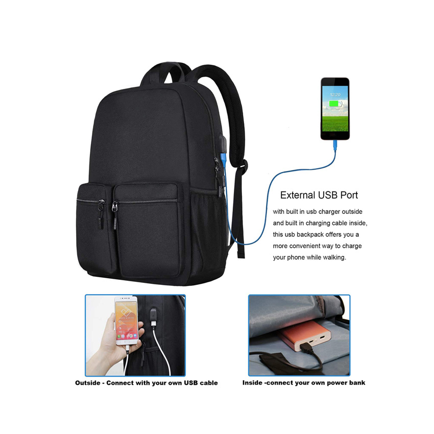 Laptop-Rucksack, schlanker, leichter College School Bookbags Reiserucksack mit USB-Ladeanschluss 