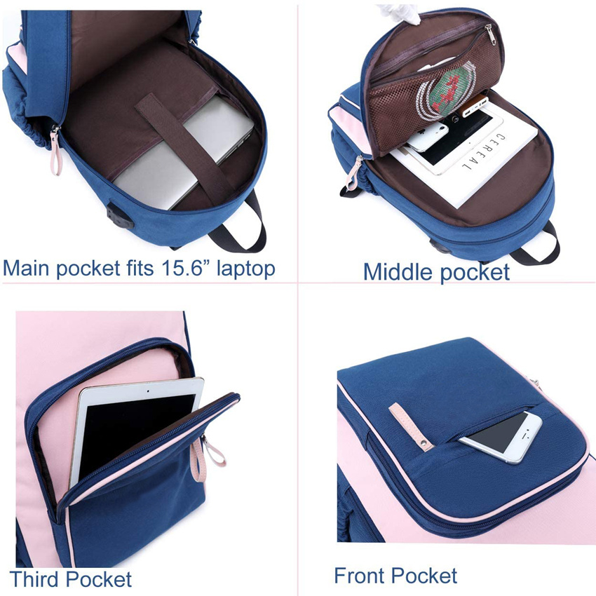 Reiserucksack Lässiger Tagesrucksack Laptoprucksack für Frauen College-Rucksack mit USB-Ladeanschluss