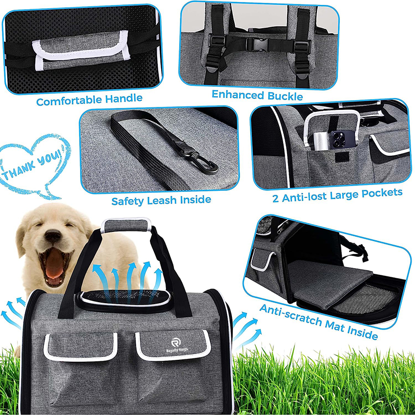 Haustiertransporter, von der Fluggesellschaft zugelassen, Hundetransporter, Katzentransporter für kleine, mittelgroße Hunde, mittelgroße und große Katzen, Hundetasche für Reisen, Hundetragetasche, Haustiertasche RJ20695