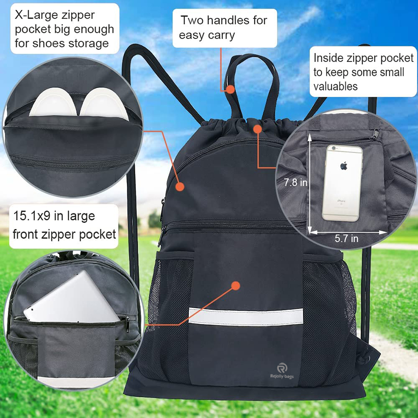 Kordelzug-Rucksack Sport-Sporttasche Yoga-Reise-Sackpack für Männer und Frauen, groß, mit Schuhfach, Balltasche RJ196133