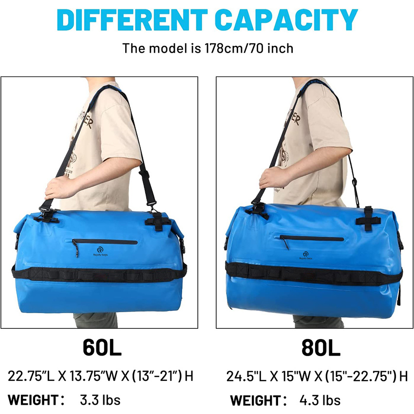 Großer wasserdichter Duffel Rolltop Dry Rucksack für Kajakfahren, Rafting, Bootfahren, Schwimmen, Camping, Reisen, Fitnessstudio, Strandtasche