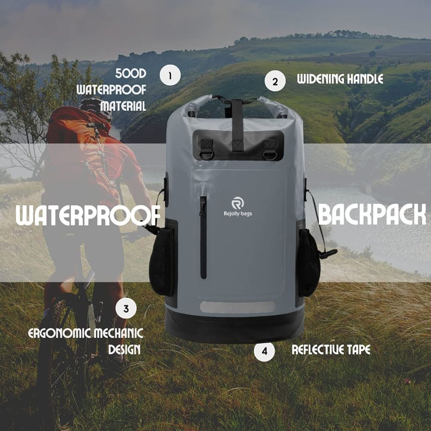 Dry Bag, Rucksack mit Rollverschluss und Schulter- und Brustgurt zum Wandern, Schwimmen, Kanufahren, Rafting, Tauchen, Angeln und Campingausflüge Graue Tasche