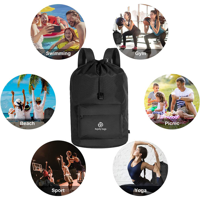 Rucksack mit Kordelzug, Strandrucksack, Schwimmtasche inklusive, wasserdichte Trockentasche, String Bag Sackpack für Sport, Fitnessstudio, Yoga, Camping, Urlaub