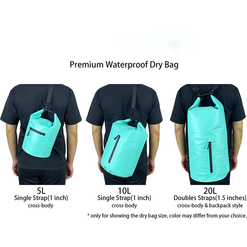 Wasserdichter Dry Bag mit Fronttasche mit Reißverschluss für Damen Herren 5L/10L/20L Rolltop Schwimmend für Reisen Kajakfahren Strand Bootfahren Surfen Rafting