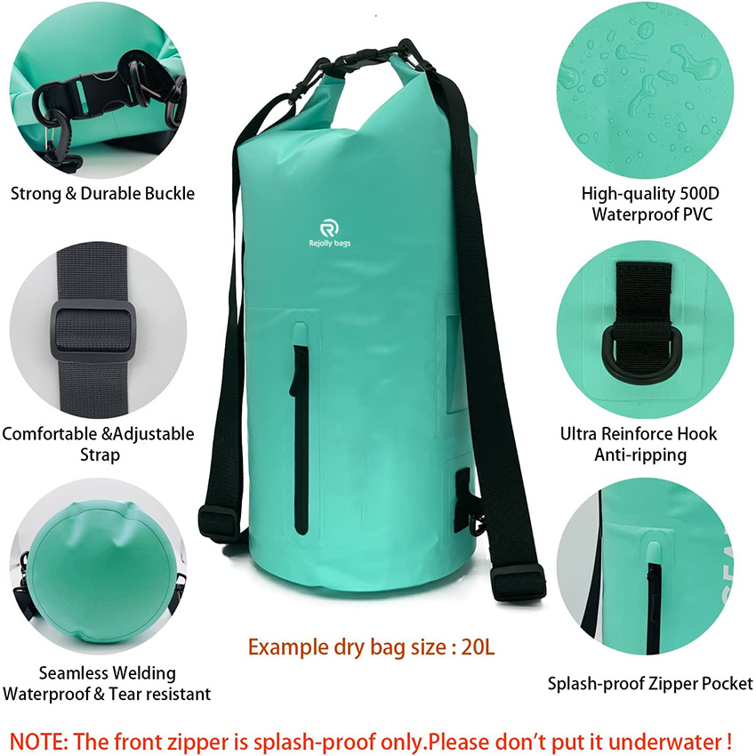 Wasserdichter Dry Bag mit Fronttasche mit Reißverschluss für Damen Herren 5L/10L/20L Rolltop Schwimmend für Reisen Kajakfahren Strand Bootfahren Surfen Rafting