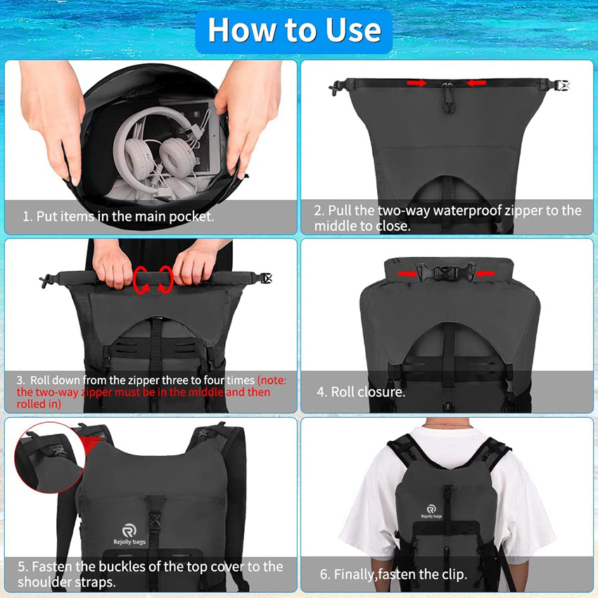 Leichter Sack Drybag Wasserdichter Reißverschluss Großer Drysack mit Rollverschluss für schwimmendes Bootfahren Kanufahren Camping Rafting Paddleboarding Schwimmen Angeln Marinerucksack