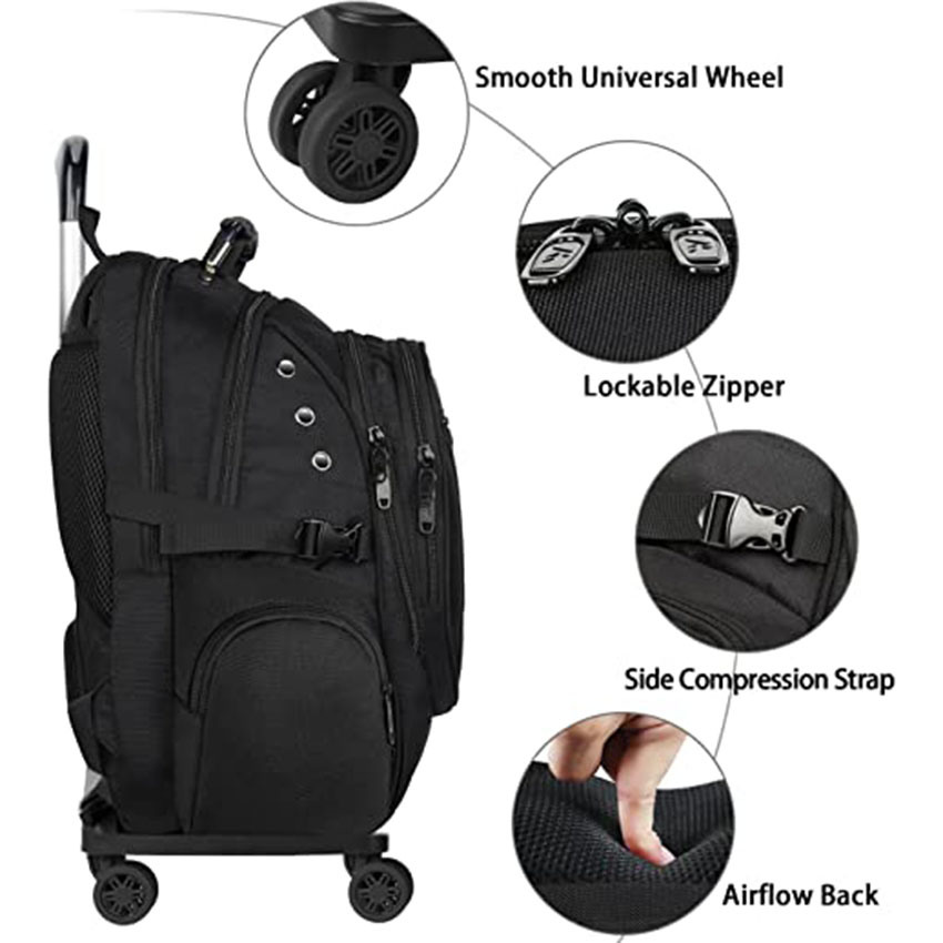 15,6-Zoll-Reise-Laptop-Rucksack auf Rädern, Business-Büchertasche, Geschenke für Männer, schwarze Rollentasche