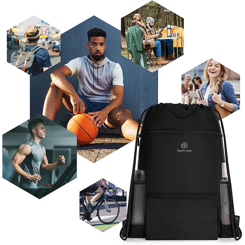 Kordelzug-Rucksack mit Netztasche Sport Gym String Bag Sackpack Wasserabweisende Nylon-Balltasche RJ196131