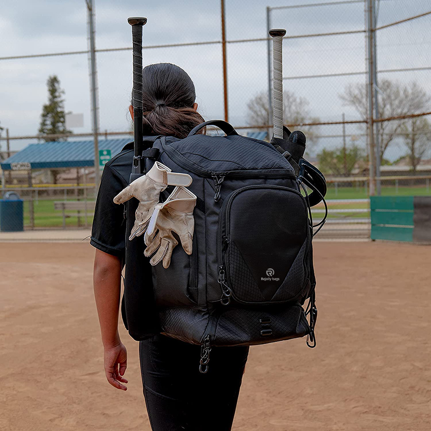 Softball Doppelschläger- und Ausrüstungsrucksack-Tasche Belüftetes Cleat-Schuhfach 2 Gepolsterte Schlägerhüllen mit Reißverschluss Trolley-Hülle RJ19680