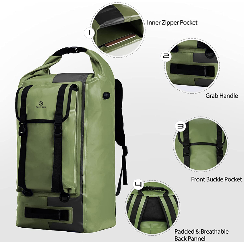 Großer wasserdichter Duffel-Rucksack Rolltop Heavy Duty Dry Bag für Kajakfahren Bootfahren Campingausrüstung Motorradreisen Wandern Reisen Dry Bags RJ228394