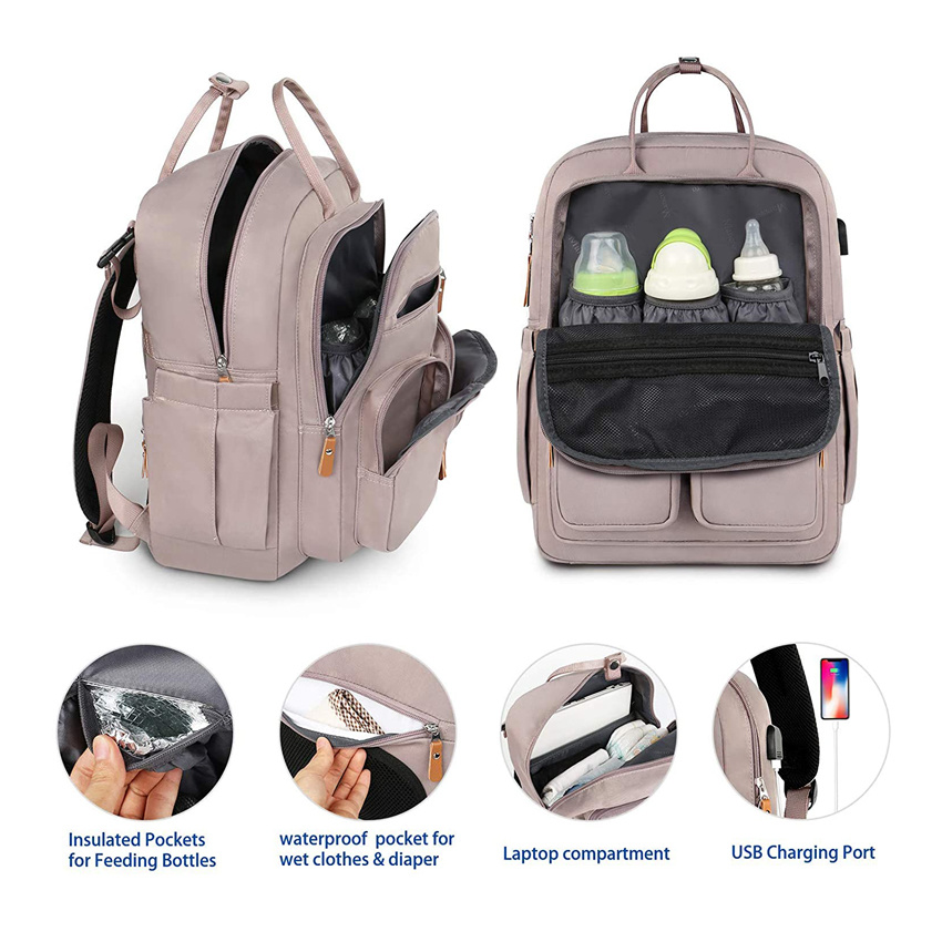 Baby Wickeltasche Rucksack Windel Baby Taschen Wasserdichte Tasche mit großer Kapazität und USB-Ladeanschluss