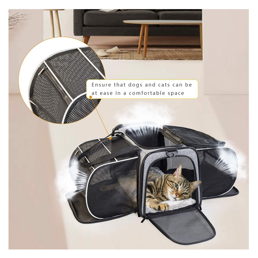 Airline Approved Pet Dog Cat Soft-Sided Carrier 2 Side Expandable Collapsible Cat Carrier