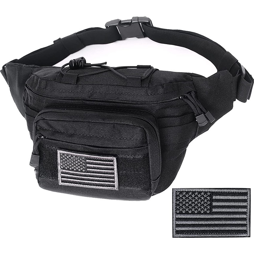 Tactical Fanny Pack im Militärstil, Hüfttasche, Gürteltasche, Utility-Taschen für Outdoor-Wandern, Klettern, Angeln mit US-Patch-Tasche