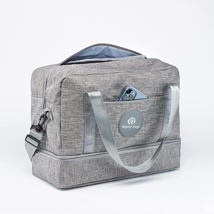 Weekender-Tasche mit großem Fassungsvermögen, Lucid Grey, Canvas-Reisetasche für die Nacht mit Schuh-, Laptop- und wasserdichten Fächern, Staubschutz und faltbarer Reisetasche