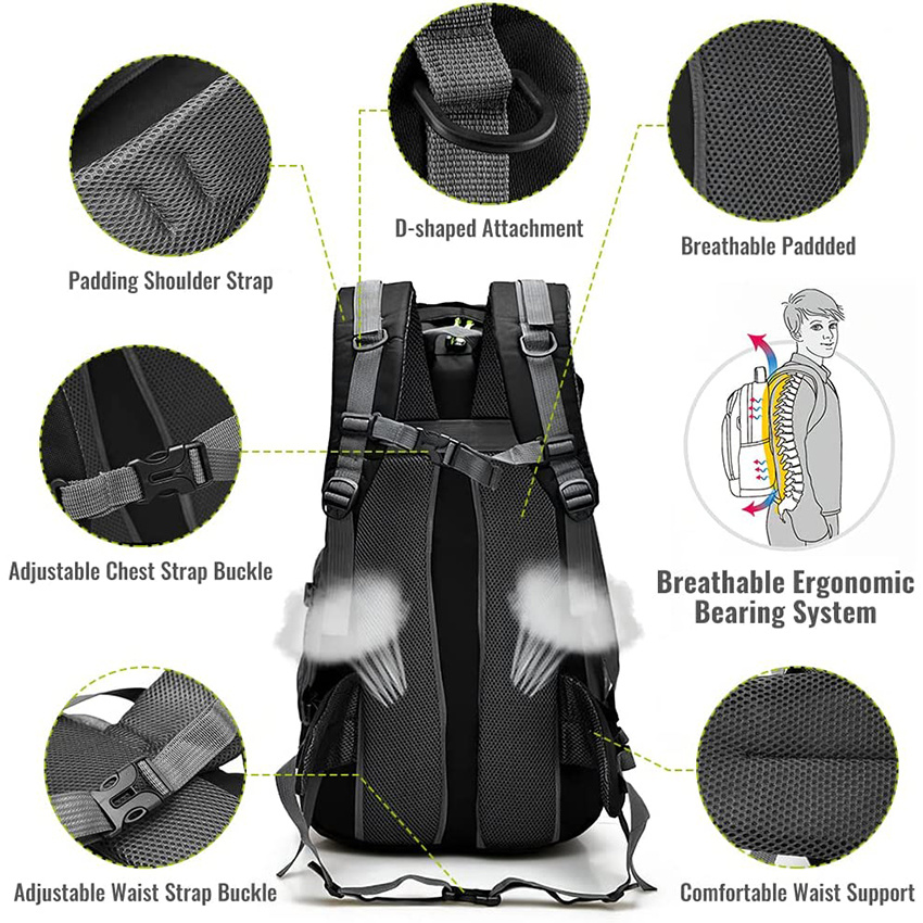 Bergsteigertasche mit großer Kapazität, wasserdicht, leicht, Wander-Tagesrucksack, Outdoor-Sport, Reiserucksack mit verstellbaren Trägern für Reise-Wandertasche