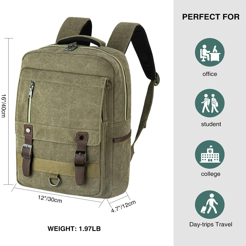 Wasserdichter Laptop-Rucksack, leichte Schultasche, Canvas-Daypacks, Reiserucksack